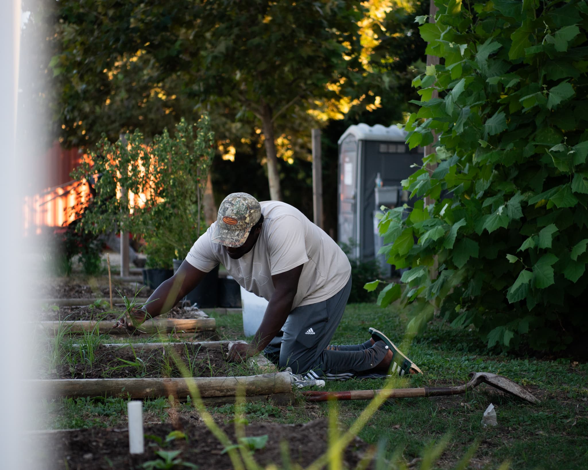 Gardener tending the farm